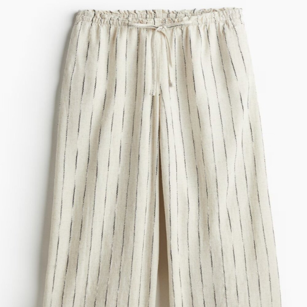 H&M Wide-leg Linen-blend Pull-On Pants Size L